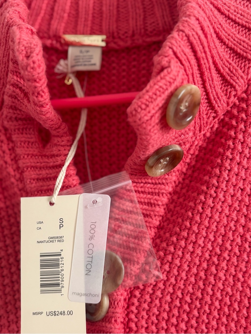 Magaschoni Women's Cotton Sweater Jacket Size Small In Red - Picture 9 of 16